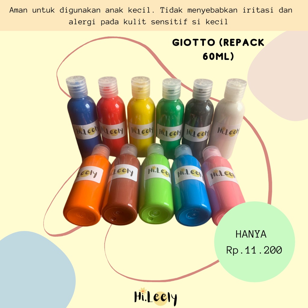 60 ML CAT WARNA GIOTTO AMAN UNTUK ANAK MUDAH DIBERSIHKAN AMAN UNTUK KULIT SENSITIF BANYAK PILIHAN WARNA