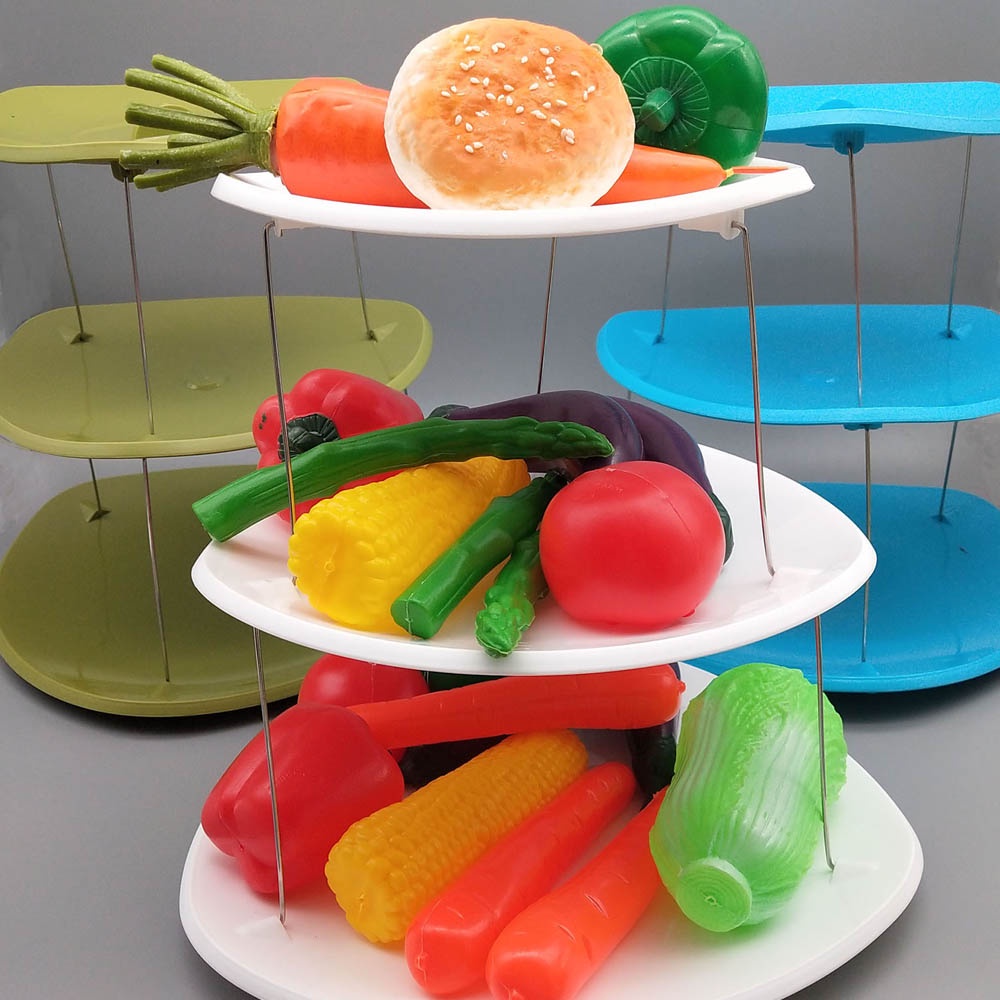 Twist Fold Party Plates Piring Kue 3 Susun / Tempat Kue, Buah Dan Permen rak serbaguna RANDOM