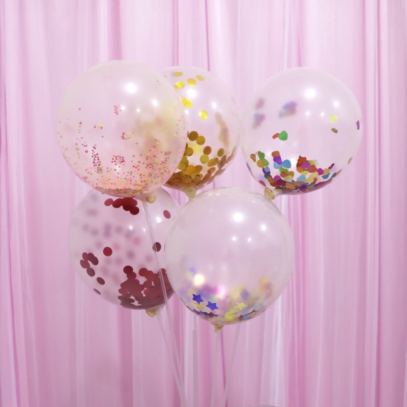 5 Pcs / set Balon Confetti Bahan Lateks Transparan Glitter Sequins Bentuk Hati Untuk Dekorasi Pesta Ulang Tahun