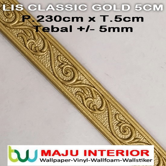 Lis Wallpaper Dinding 3D Border Walpaper 3D Wallfoam 230 cm x 8 cm x 5mm-Classic Gold 5cm