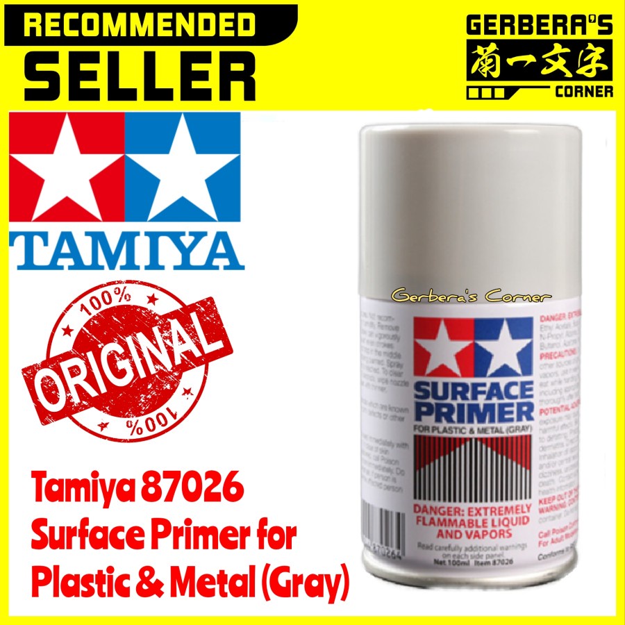 Tamiya Surface Primer For Plastic & Metal Gray 87026 Cat Spray Can