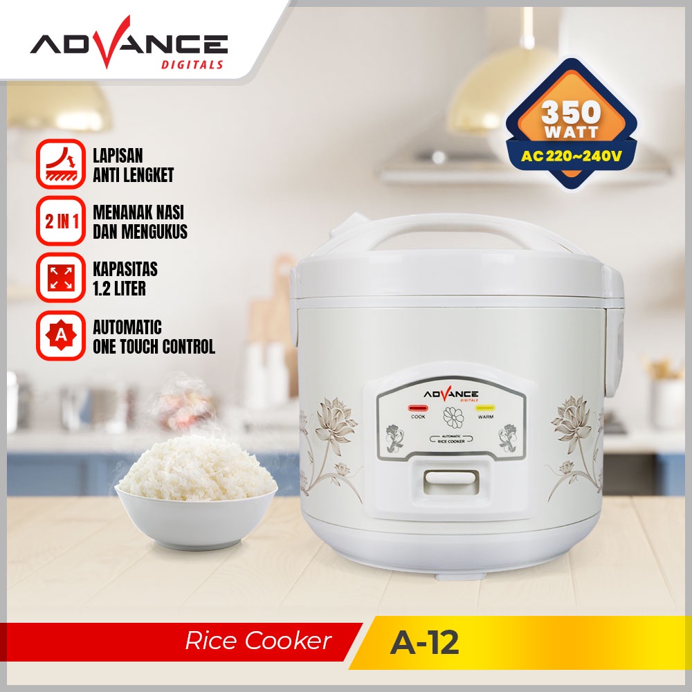 ADVANCE A12 Rice Cooker Mini 1.2 Liter Magic com Penanak Nasi Serbaguna 3 in 1 A-12 Mejikom Magicom 