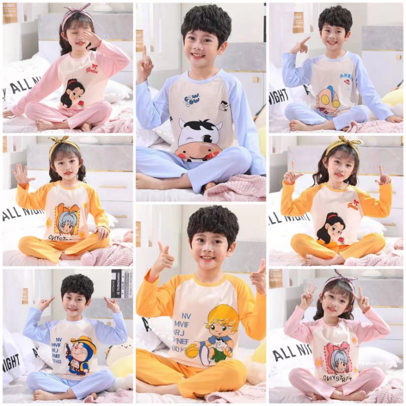 BAJU TIDUR ANAK KAOS KATUN SETELAN PIYAMA BAYI SET LENGAN PANJANG C11-C