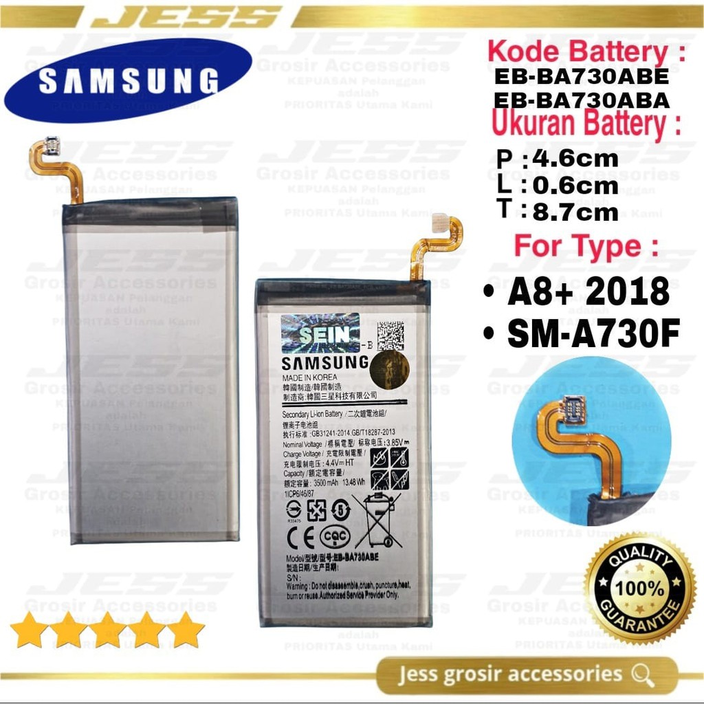 Baterai Battery Samsung Original Galaxy A8+ 2018 &amp; A8 Plus &amp; A730 &amp; A730F &amp; SM-A730F Kode Batre EB-BA730ABA &amp; EB-BA730ABE