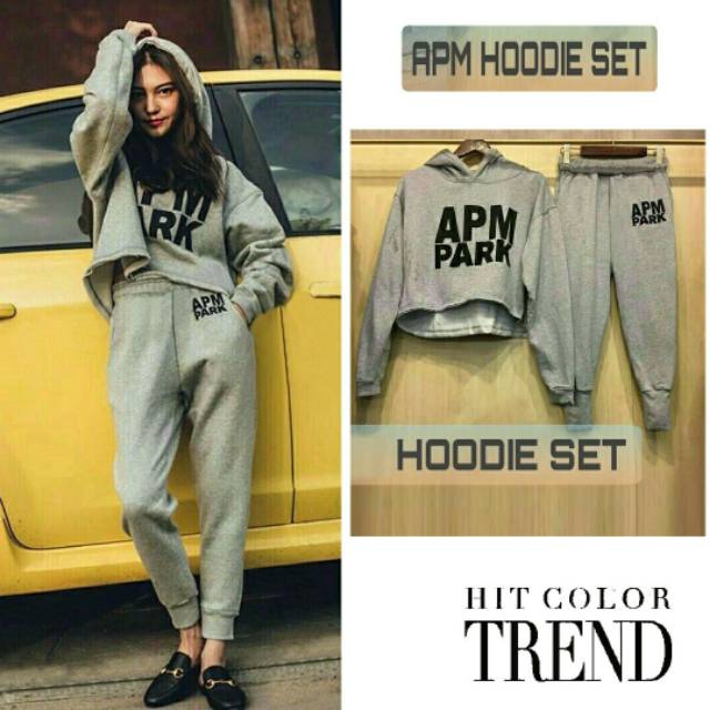 PC-[READY STOCK] APM Hoodie Set / Sweater + Celana Jogger / Korea Style / Pakaian Wanita