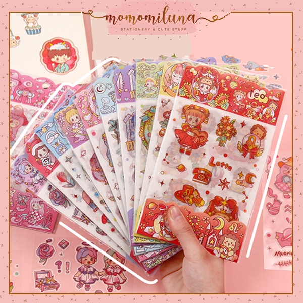 

1 set isi 4 lembar sticker horoscope zodiac lucu cute diy jurnal scrapbook deco stiker hias MK1314