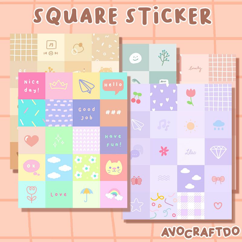 [ AVOCRAFTDO ] 20pcs Sticker Square Chromo Die Cut