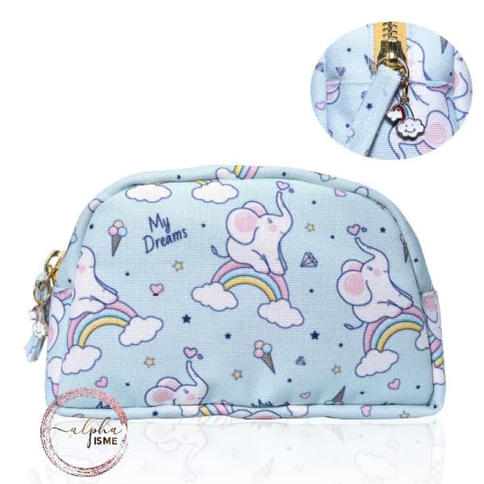 

alphaisme Mint Dreamy Elephant Pouch Tempat Pensil Kosmetik dgn Charm
