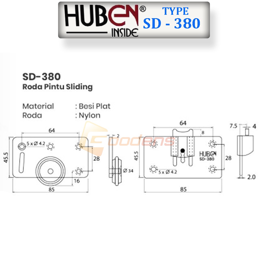 Huben SD-380 Roda Pintu Lemari Geser - Roda Pintu Sliding