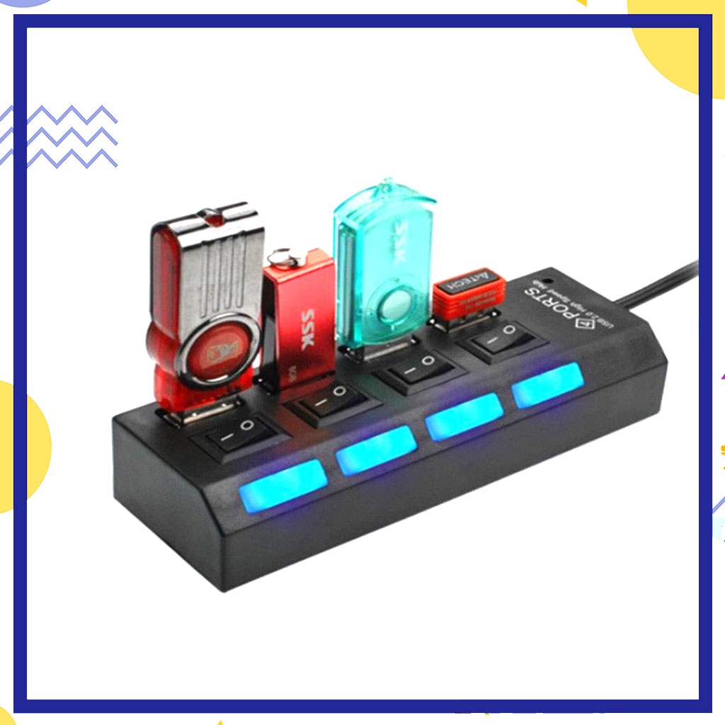 USB Hub 4 Port Saklar Lampu Led On Off Hispeed / 4Port Hi-Speed 2.0 - USB 4 Lubang Ceplekan Colokan USB 4 Lubang Cuttoff