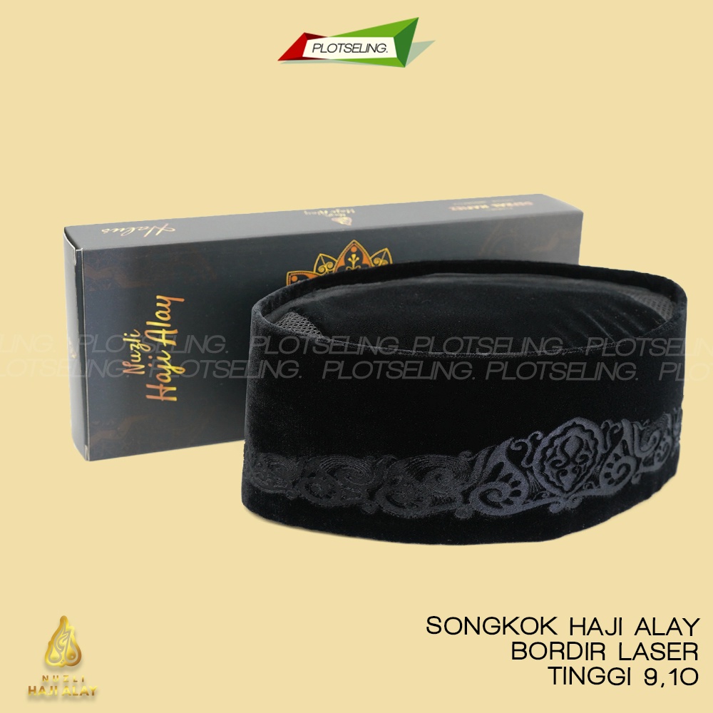 Songkok Premium HAJI ALAY LASER AC Tinggi 9 Peci Sholat Pria Dewasa Hitam Full Motif Batik NU Kopiah Shalat Anak Santri Laki Kopyah Solat Pesantren Nasional Beludru Ukuran Jumbo Kopeah Bulat Batok Bludru Pigeon Putih Pendek Karakter Nama Susun Original