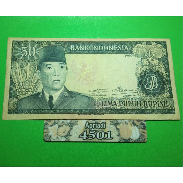 UK156 UANG KUNO ASLI 50 RUPIAH SERI SUKARNO/SOEKARNO TAHUN 1960 KOLEKSI UANG LAMA KERTAS INDONESIA