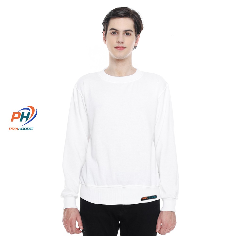 Priahoodie Basic Sweater Polos Pria Cowok Laki Laki Size M - XXL (Bisa Cod)-PUTIH