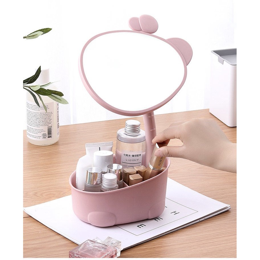 Cermin Meja Rias Kaca Make Up Rak Kosmetik Penyimpan Lipstik Bedak