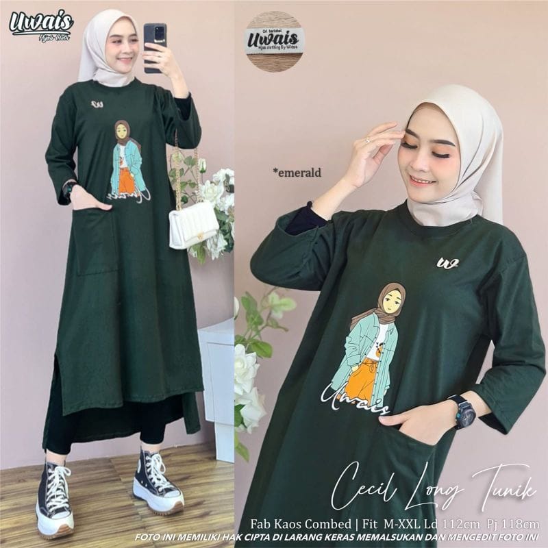 Cecil Long Tunik Jumbo Baju Kaos Wanita Outfit Wanita Kekinian Baju Lengan Panjang Wanita Korean Style