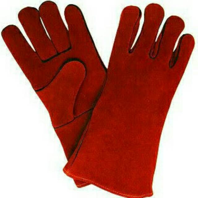 Sarung Tangan Kulit Las Panjang 14 Inch Warna Merah/Sarung Tangan Las Yutaka 14 Inch