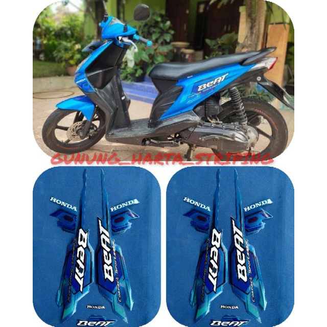 Striping Stiker Lis Les Body Motor Honda Beat Karbu 2008 Full Set Motif Standar Original  Warna Biru