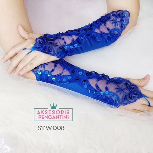 [SIAP KIRIM] WEDDING GLOVES AKSESORIS PENGANTIN WANITA SARUNG TANGAN LACE BIRU STW008