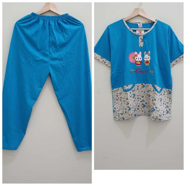 Piyama sie lie CP Lengan Pendek - Celana Panjang biru