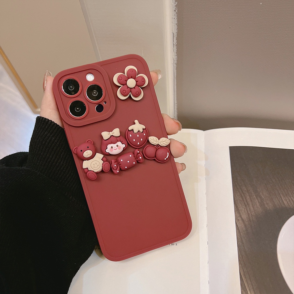 IPHONE Lucu 3D Kartun Permen Gadis Anggur Merah Lembut Silicone Phone Case Cover Untuk Iphone7 8 PLUS X XR XS 11 12 13 14 MINI PRO MAX Se2020