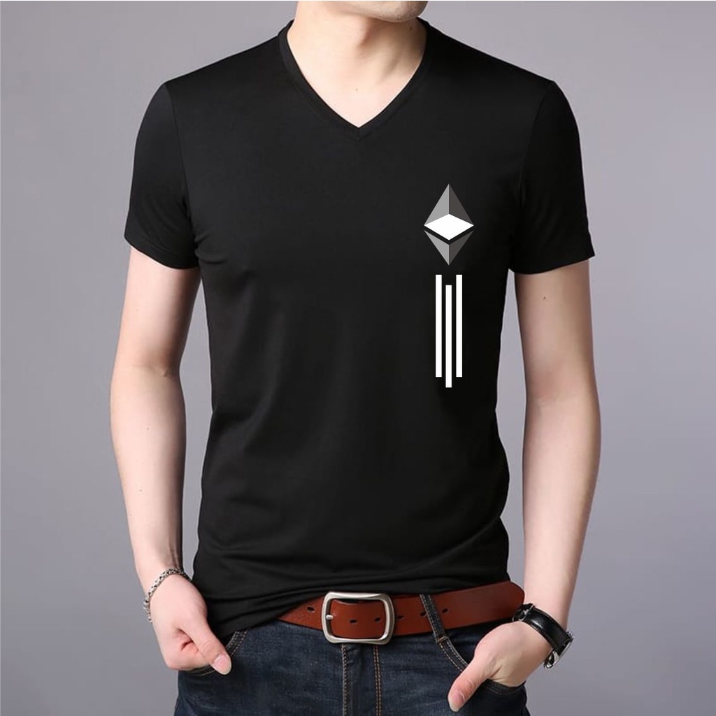 KAOS DEWASA PRIA WANITA LEHER V-NECK DISTRO GAMBAR LOGO 3 GARIS DEWASA T-SHIRT