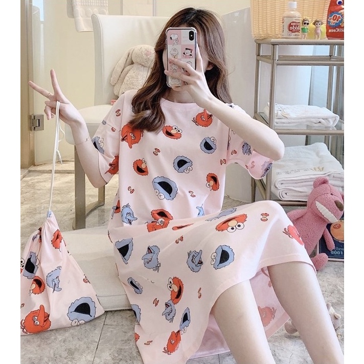 BAJU TIDUR DASTER RUMAHAN SPANDEK IMPORT KOREA KARAKTER MOTIF WANITA DEWASA / PAKAIAN WANITA IMPORT MOTIF KARTUN LUCU LONGGAR FIT TO XL / DASTER JUMBO LENGAN PENDEK / BAJU RUMAH KOREAN STYLE / PIYAMA DASTER KEKINIAN