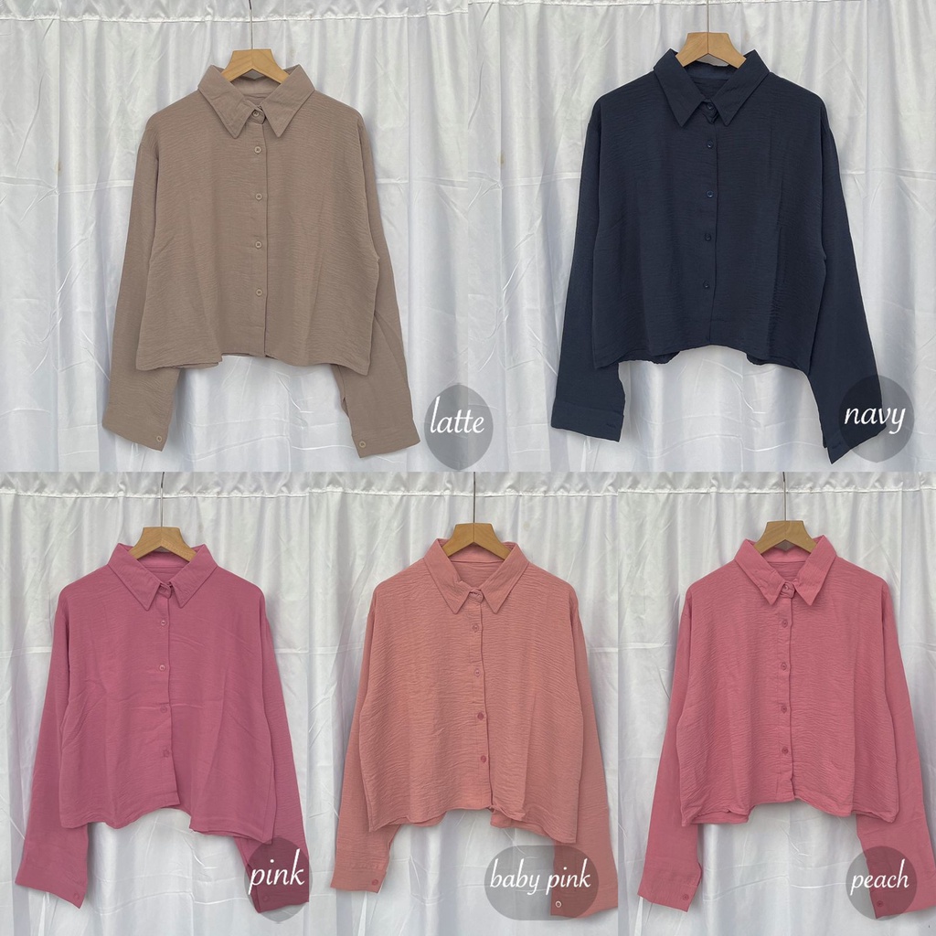 BAJU KEMEJA ATASAN BLOUSE WANITA HANIN CROP / KEMEJA CROP / KEMEJA LENGAN PANJANG