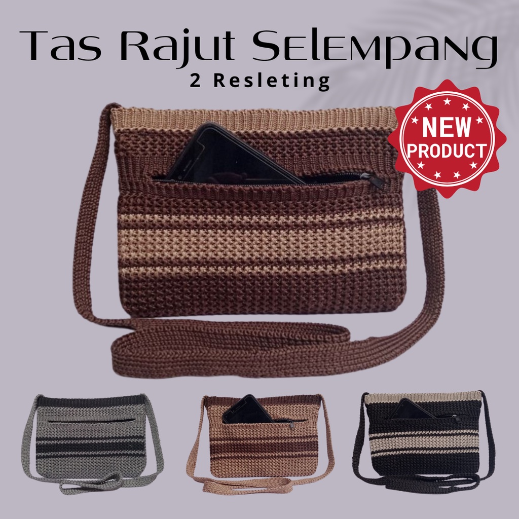 Tas Wanita Selempang Rajut / Tas Selempang 2 Resleting MADE IN BANDUNG