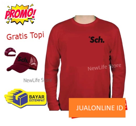 Beli Baju Gratis Topi - Kaos Distro Sch. Hitam  Premium Pria Wanita Lengan Panjang