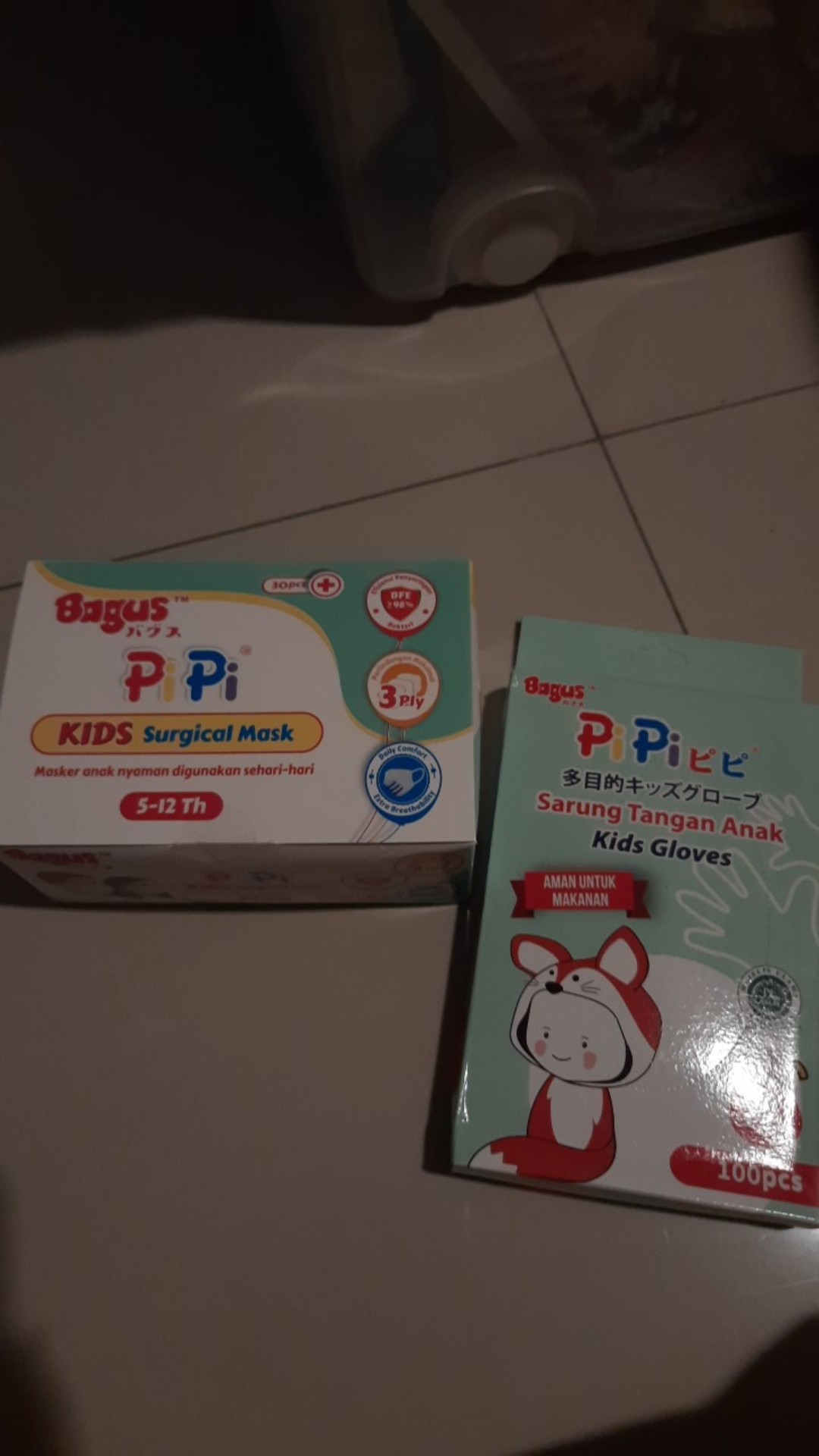 Bagus Pipi Sarung Tangan Plastik & Surgical Masker Anak Bundle -15 Mikron