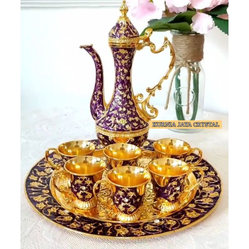 Cangkir zamzam set Turki warna ungu/  Teko set pajangan Turki ungu