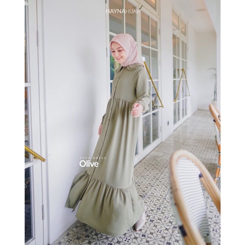 READY‼️ HAYNA HIJAB Yura Dress || Olive M (PRELOVED)