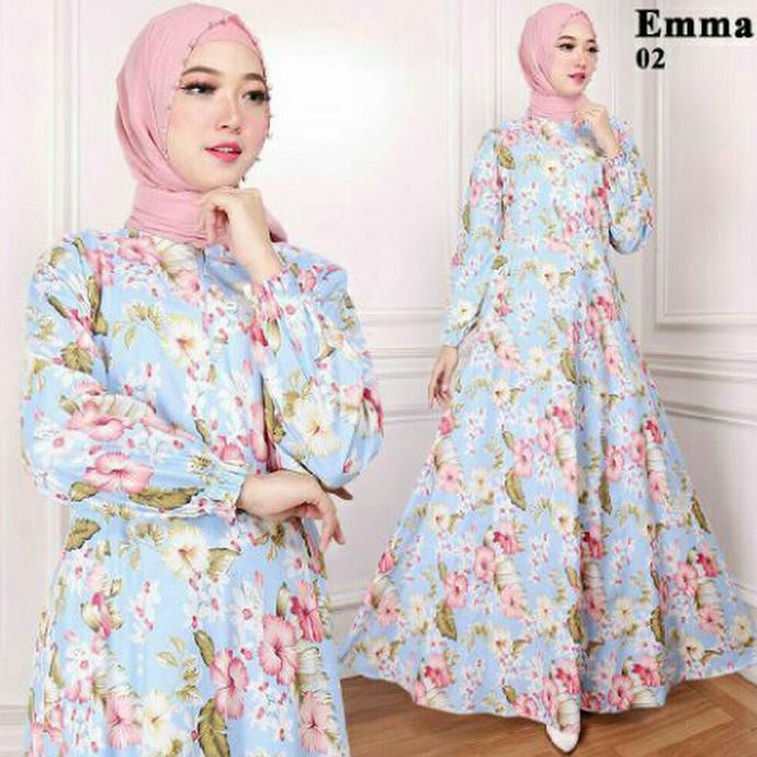 promo maxi emma (02) baju muslim wanita gamis model kekinian terbaru - biru muda terbaru