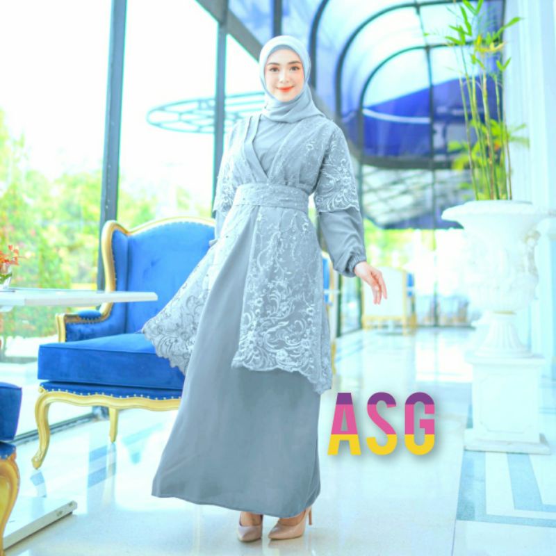 ♡New Gamis + Outer♡ Yessa Dress 2 in 1 Fashion /  Gamis Brukat Mewah Seragam Pesta Kondangan