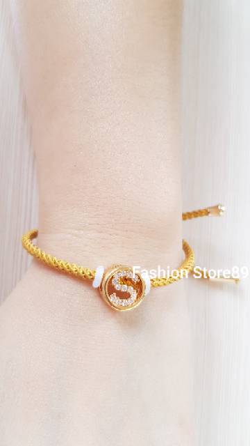 Gelang tali inisial/ gelang charm tali / gelang inisal nama tali titanium import / gelang serut tali