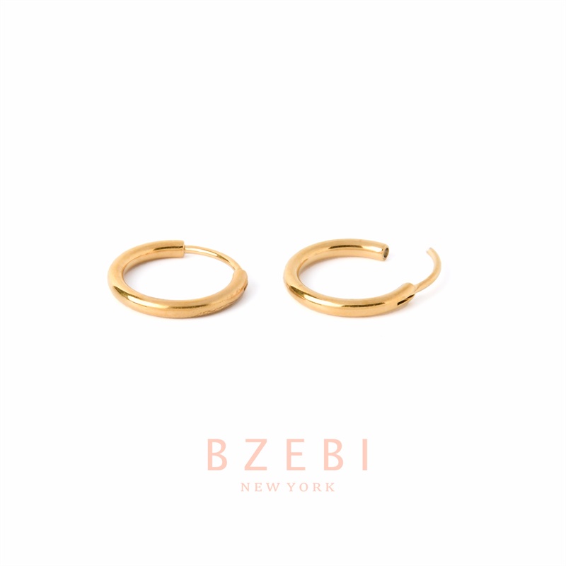 Bzebi Anting Bulat Lapis Emas 18K Desain Minimalis Gaya Korea Untuk Wanita 558E