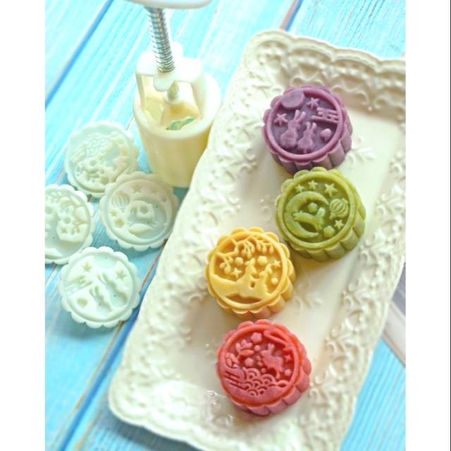 (4pc) cetakan kue bulan 2020 (50gr) cetakan nastar mooncake press mold bulat - STAR RABBIT