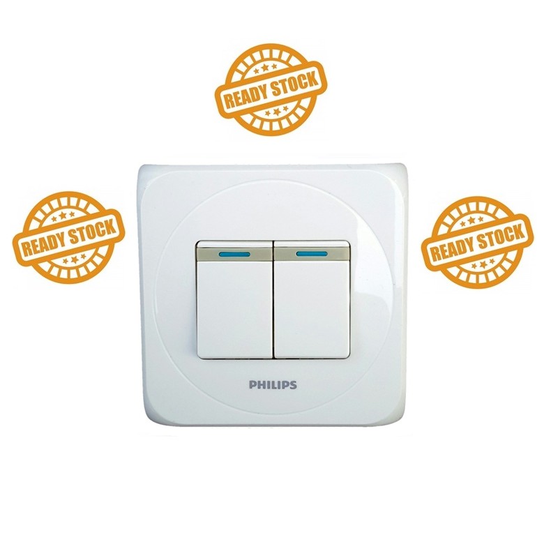 Saklar Ganda Philips Simply Putih - Seri 2 Gang Tombol White - Switch Double Original SNI