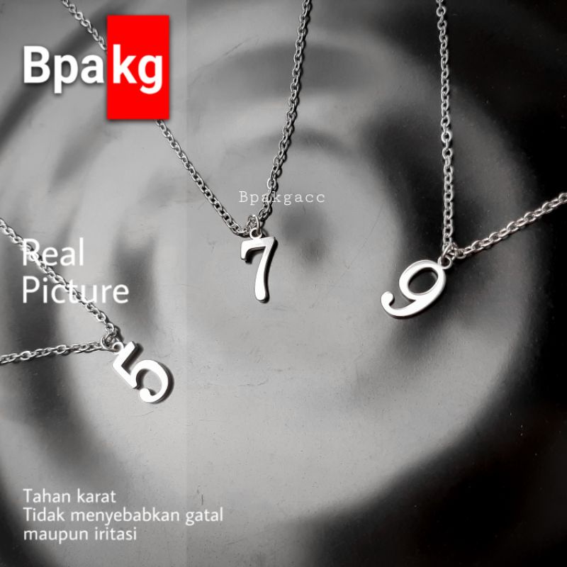 kalung angka Anti Karat Liontin Kecil titanium Inisial silver besi putih asli pria wanita cowok