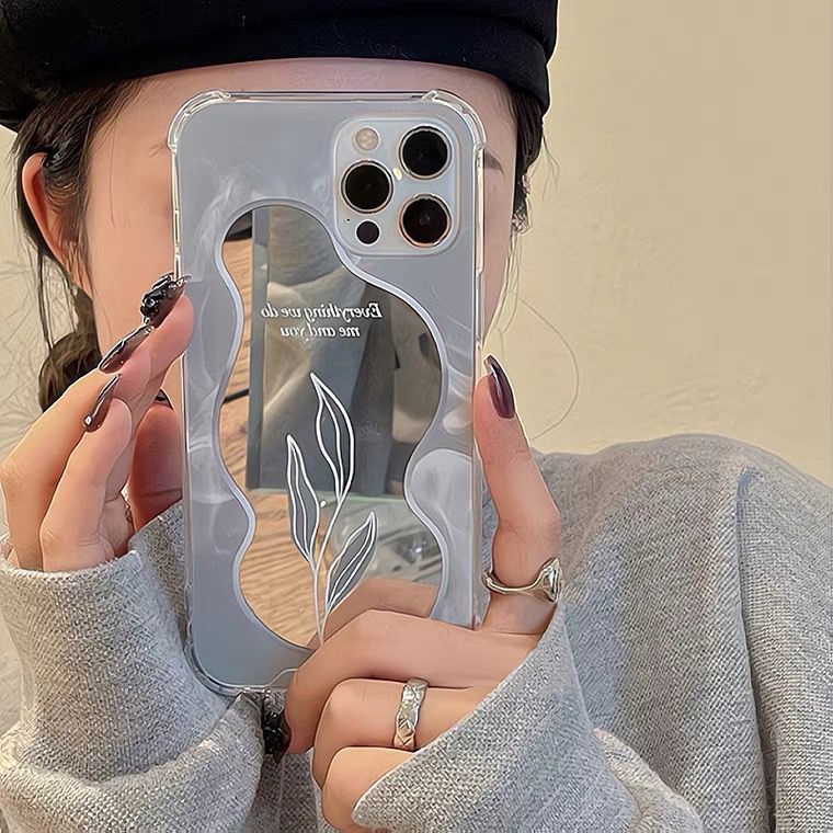 [TPC] Mirror Phone Case Gray Flower IPHONE 6 6S 7 8 PLUS X XS MAX XR 11 12 13 14 15 PLUS PRO MAX Casing Cermin HP IP027
