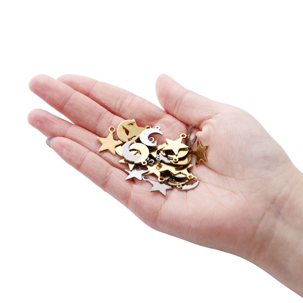Liontin Bentuk Bintang Dan Bulan Bahan Stainless Steel Untuk Gelang Dan Kalung