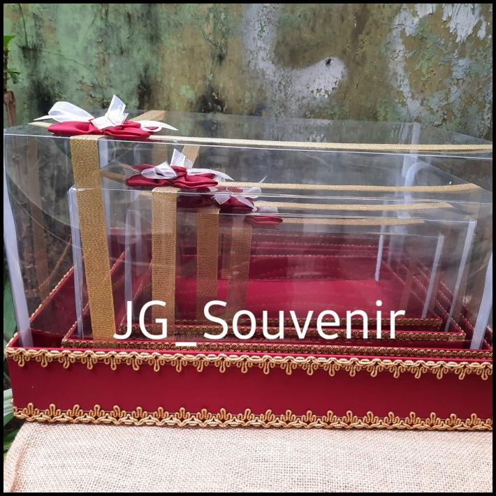 Kotak Hantaran Seserahan Mika Tinggi Isi 4 Kotak Warna Marun