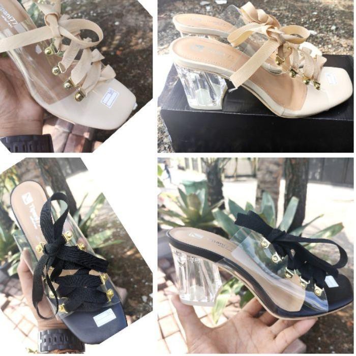 ➦❖"มี"➦❖ HIGH HEELS KACA PITA HAK TINGGI 7CM BENING HITAM MOCCA CREAM MSC85 |{<ค~ค>}|