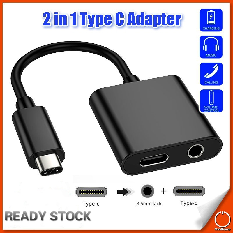 Adaptor Splitter Charger Headphone 2 in 1 Tipe C Dengan Jack Earphone 3.5mm Untuk Xiaomi 8 9 Huawei Samsung