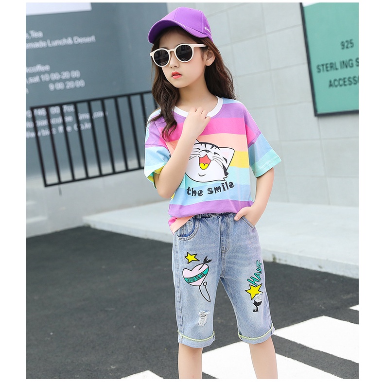 babyfit NUNOO CAT baju setelan anak perempuan celana jeans dengan blus