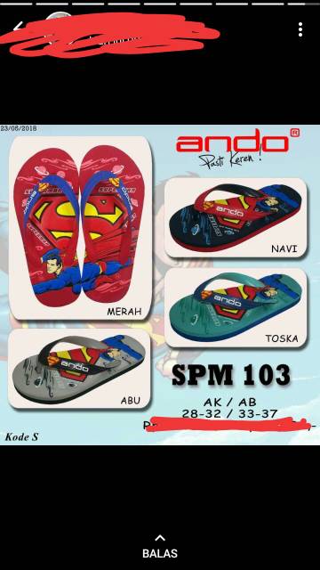 Sandal ando anak karakter batman dan superman - sandal jepit ando anak ( 33 - 37 )