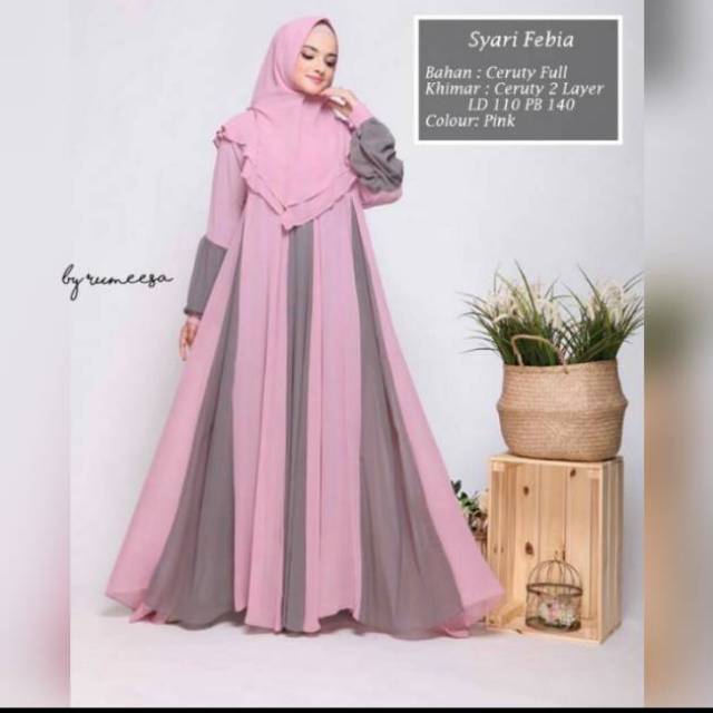 Gamis Kanaya Syari Bahan Ceruty Lapis Furing Busui LD 110 cm Panjang 140 cm Grosir Murah Solo