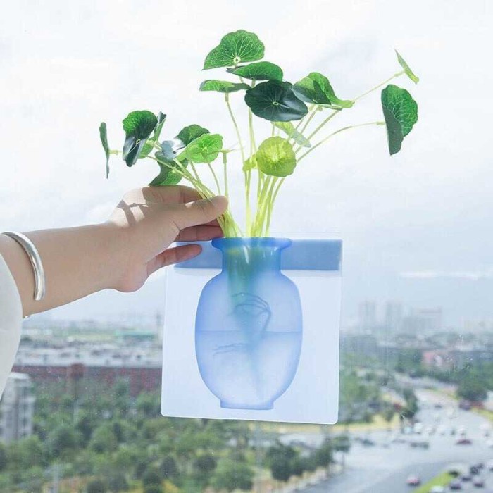 Pot Tanaman Hias Silicon Tempel Dinding Sticky Wall Vase - Putih