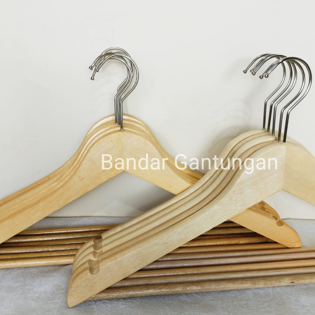 Hanger Kayu Natural Palang Anak Dan Dewasa (PROMO KHUSUS PALANG DEWASA 50 PCS GRATIS 2 PCS) Gantungan Wood- BH