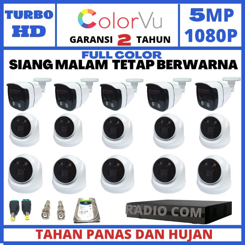 PAKET CCTV COLOR VU 16 CHANNEL 15 KAMERA 5MP 1080P IR SONY SIANG MALAM BISA BERWARNA